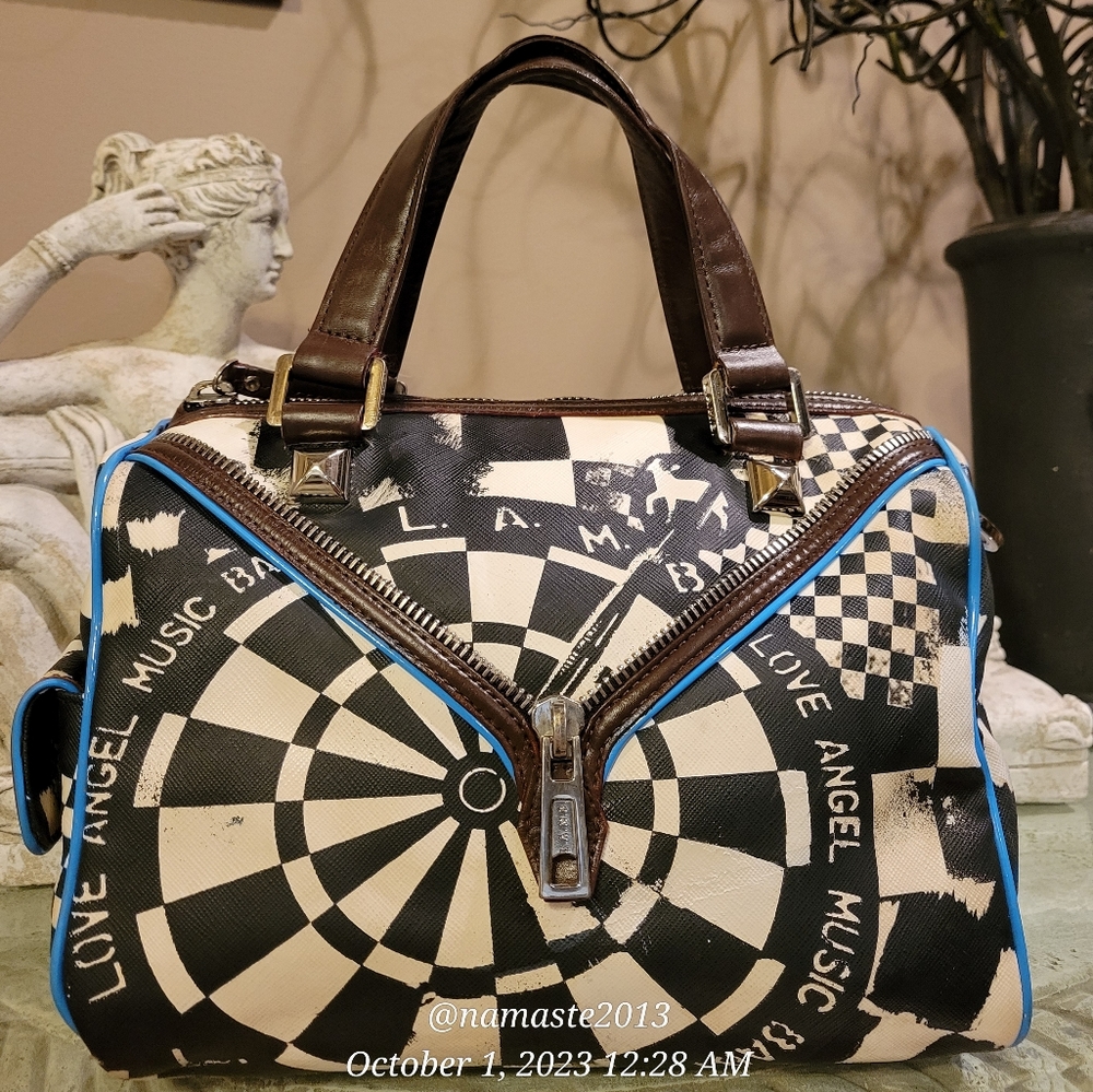 L.A.M.B. by Gwen Stefani Bristol Dartboard Satchel Luxury Designer Handbag #535